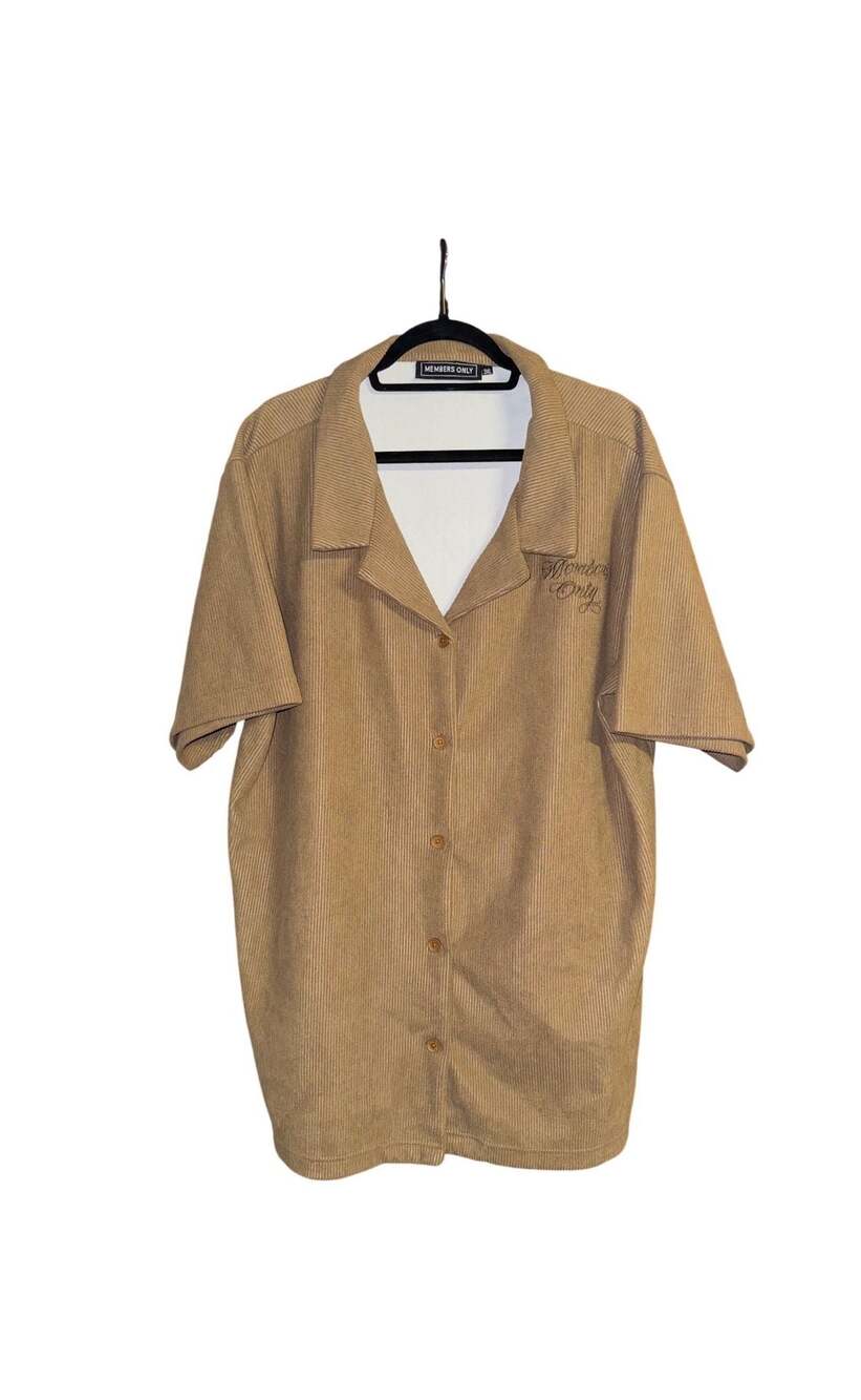 Members Only Men's Brown Corduroy Short Sleeve Button-Up Casual Shirt Size 3XL